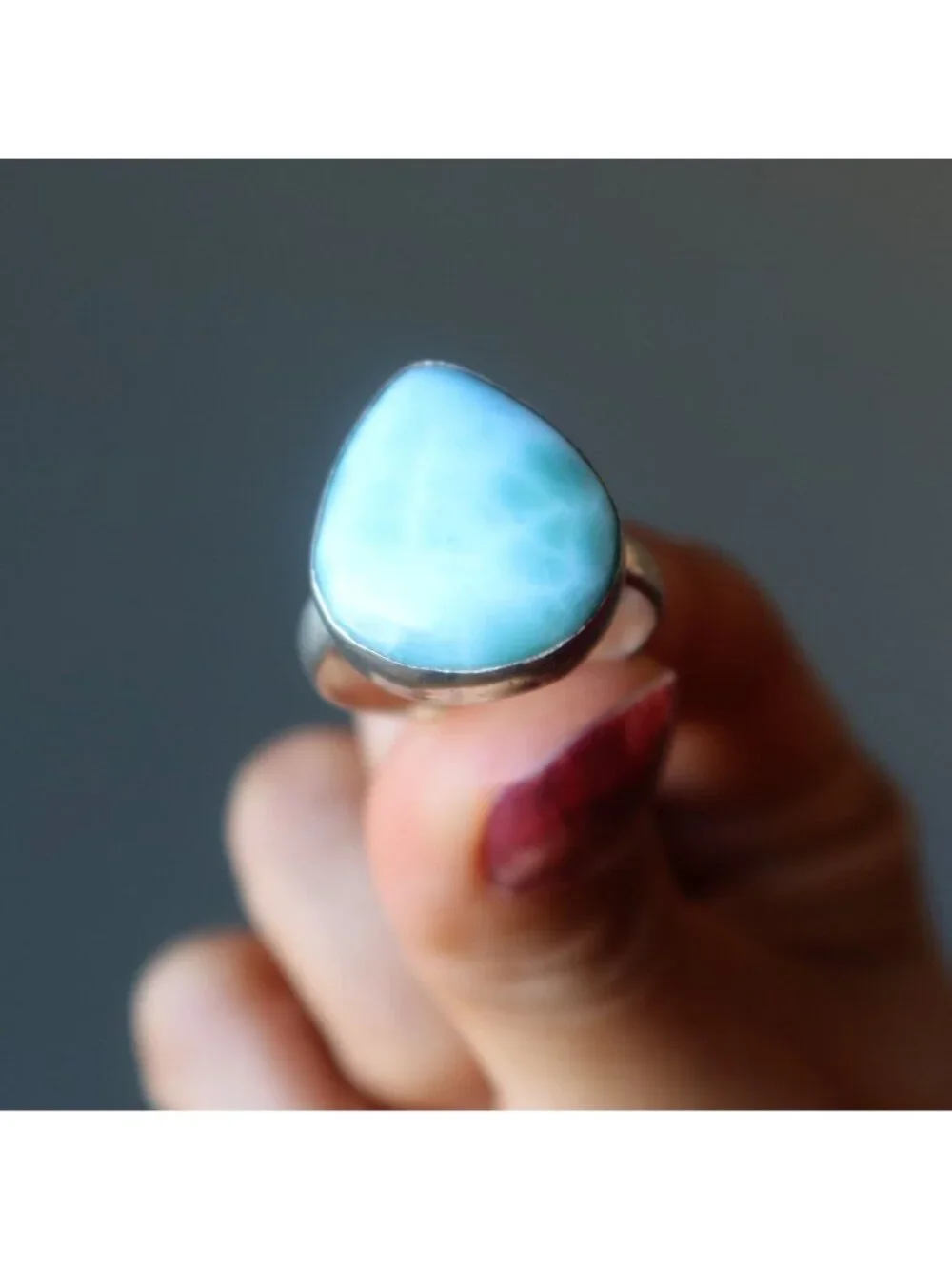 Larimar Ring My Dreams Blue Statement Gem Sterling Silver Size 8.75 Boho Jewelry